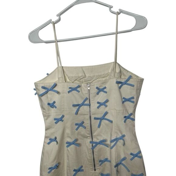 BHLDN Blue Bow Fitted Mini Dress Size 4 White Blue Cinderella Wedding Preppy - Picture 9 of 16